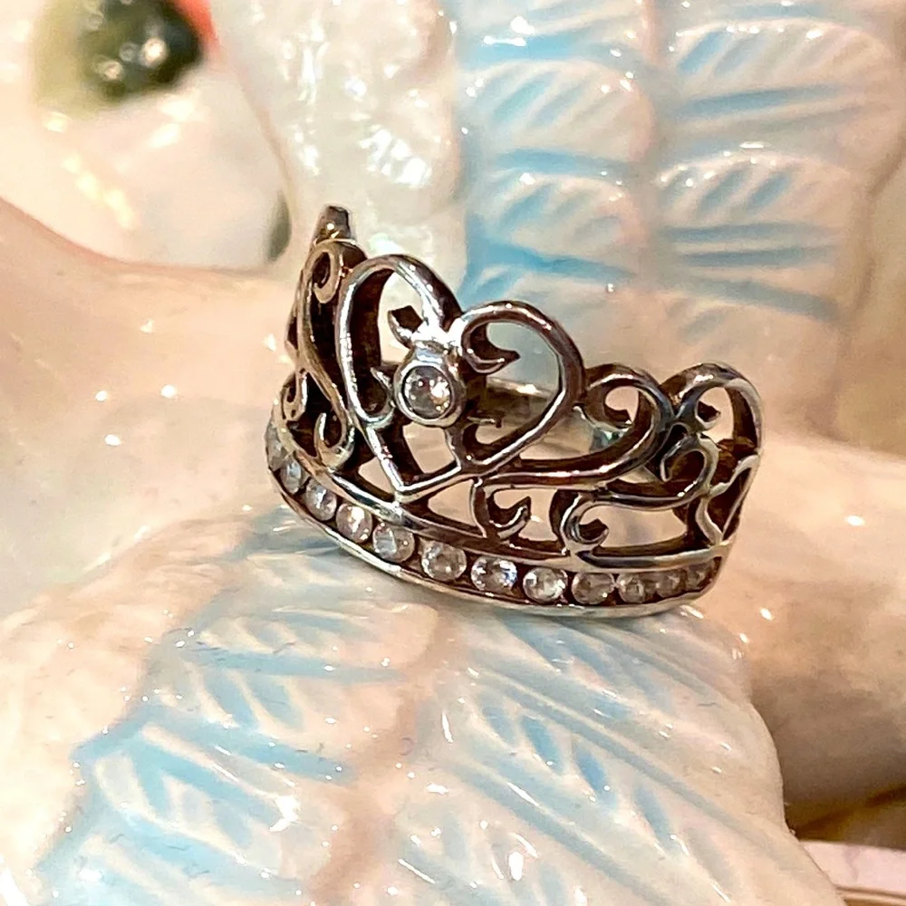 925 sterling silver crown art deco ring with CZ inlay pave